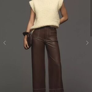 Anthropologie Maeve Colette vegan leather Brown Wide-Leg Pants size 30 NWT